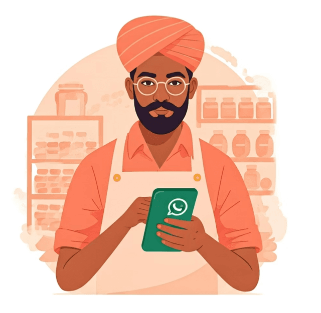 Shopkeeper using WhatsApp with Friyo